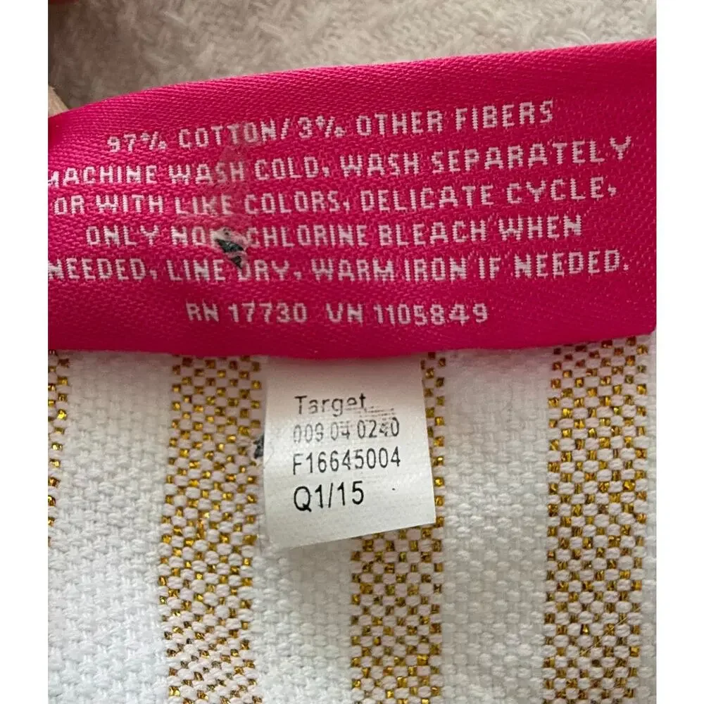 Lilly Pulitzer Gold Stripe Fringe Cotton Throw Blanket White 66x66 Square Resort